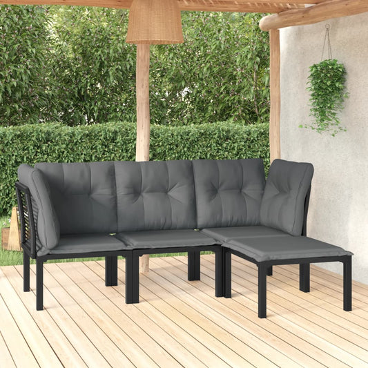 4 Piece Patio Lounge Set Black and Gray Poly Rattan