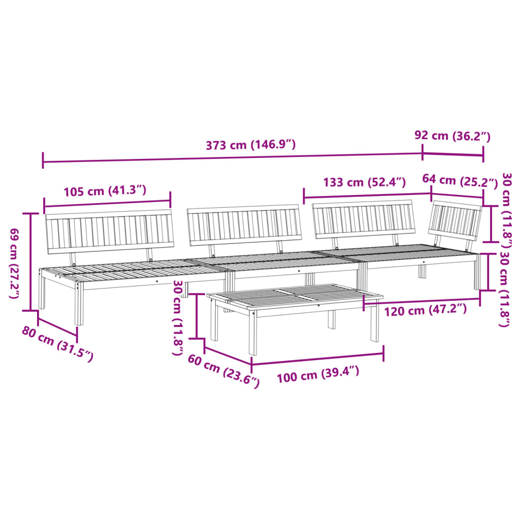 4 Piece Patio Pallet Sofa Set Solid Wood Acacia