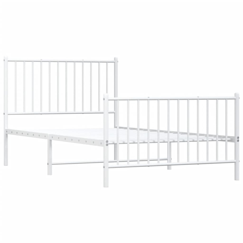 Metal Bed Frame without Mattress with Footboard White 39.4"x74.8"