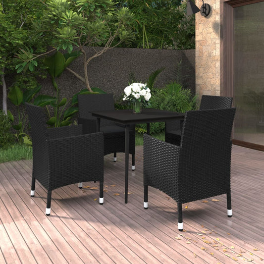 5 Piece Patio Dining Set with Cushions Poly Rattan and Glass