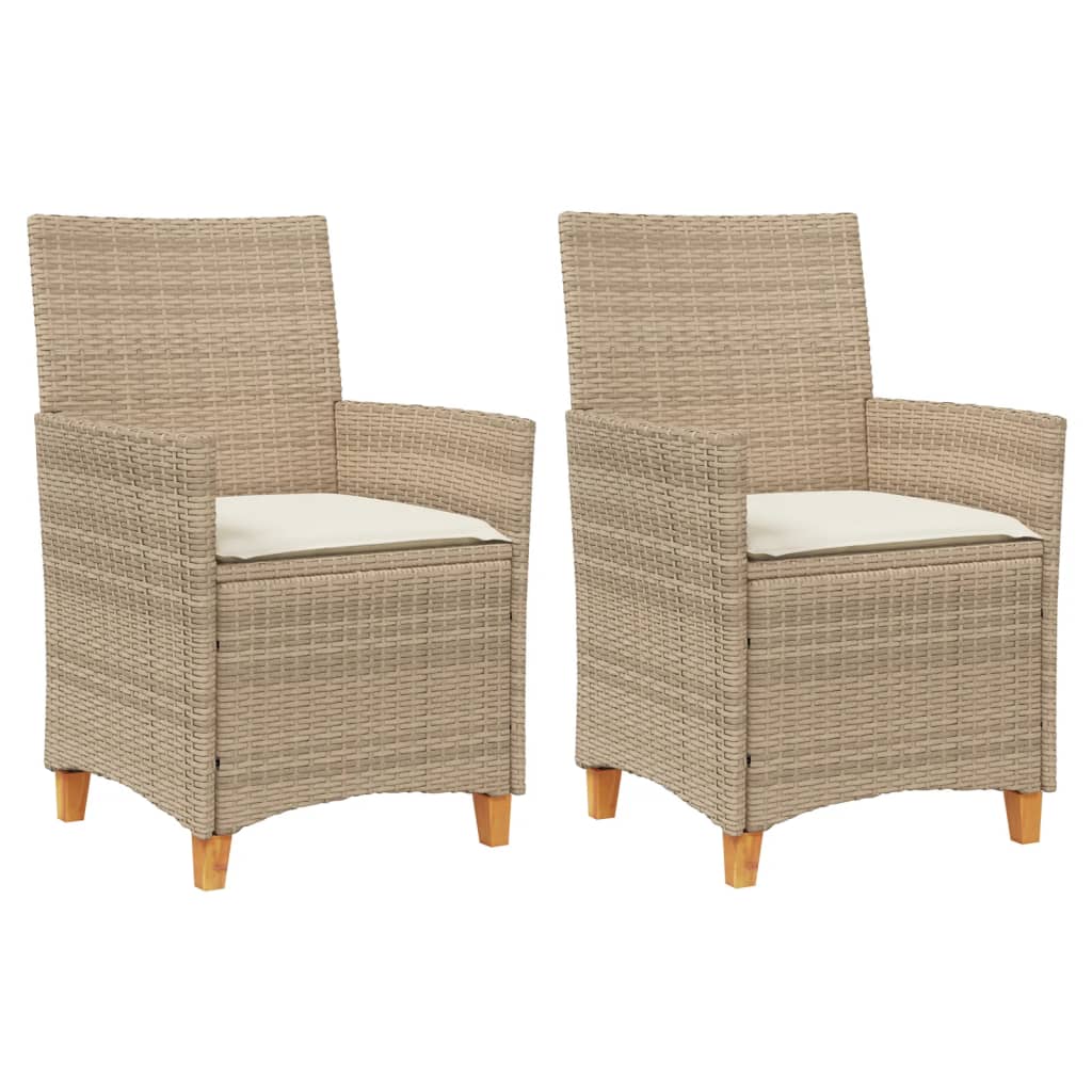 Patio Chairs with Cushions 2 pcs Beige Poly Rattan&Solid Wood