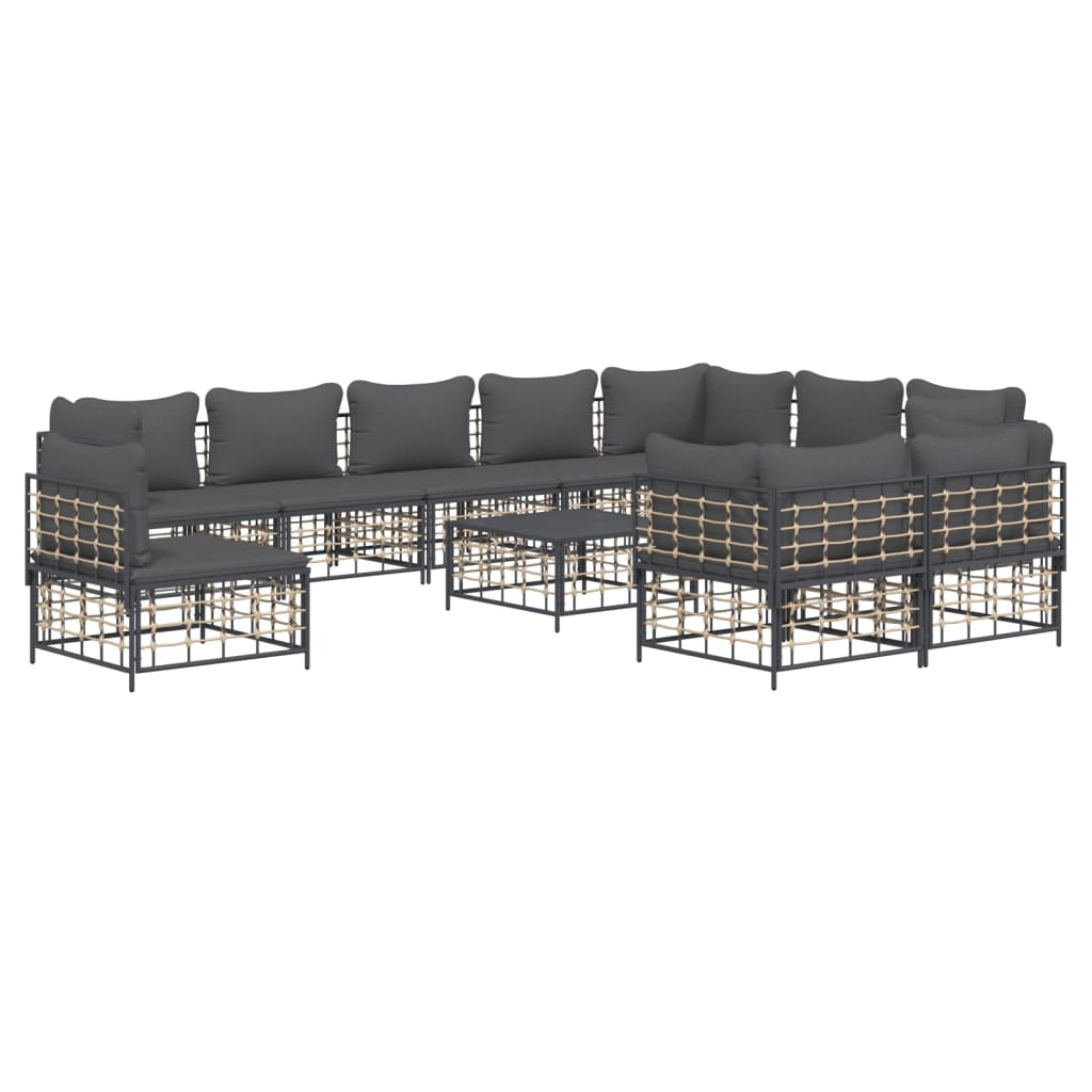 11 Piece Patio Lounge Set with Cushions Anthracite Poly Rattan