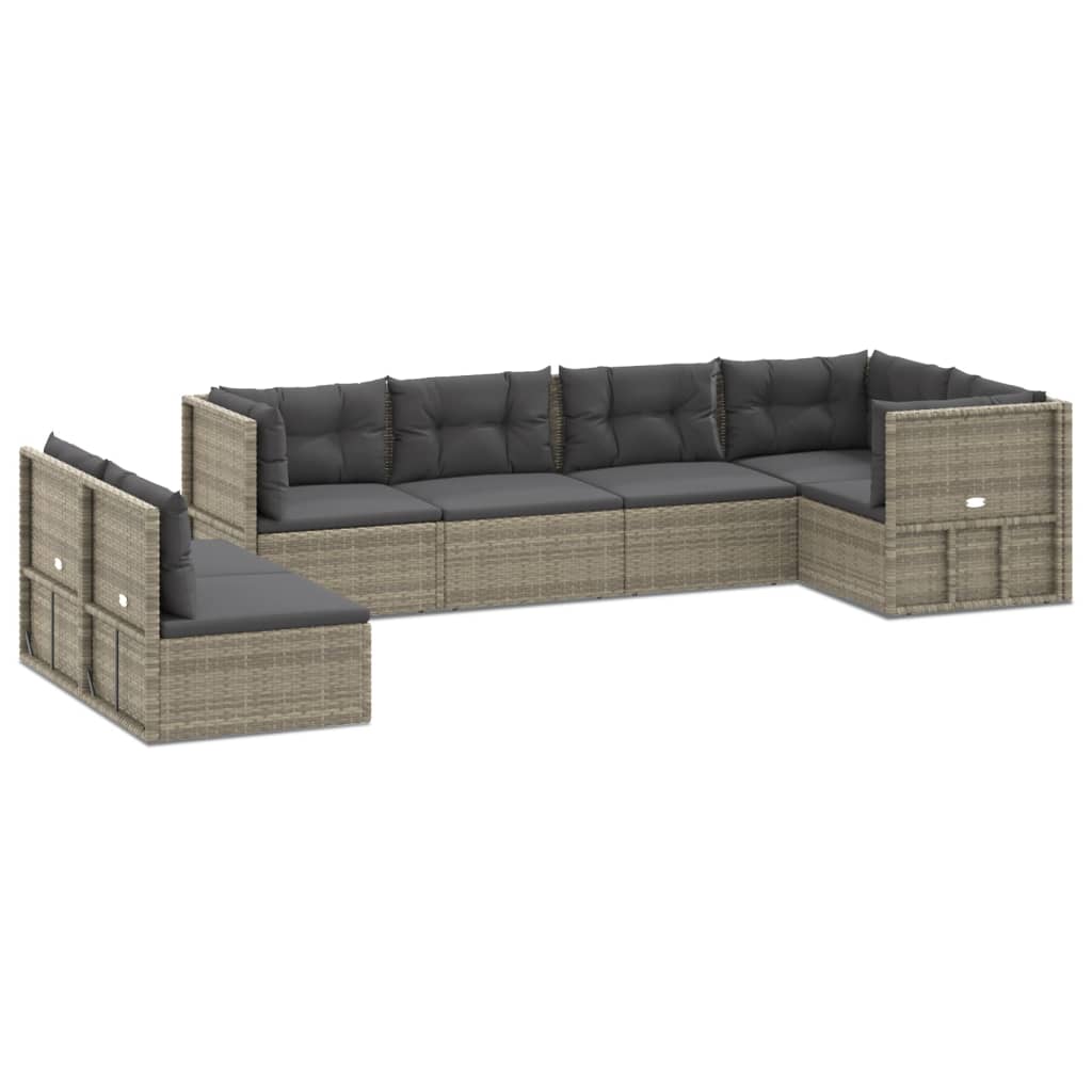 7 Piece Patio Lounge Set with Cushions Gray Poly Rattan