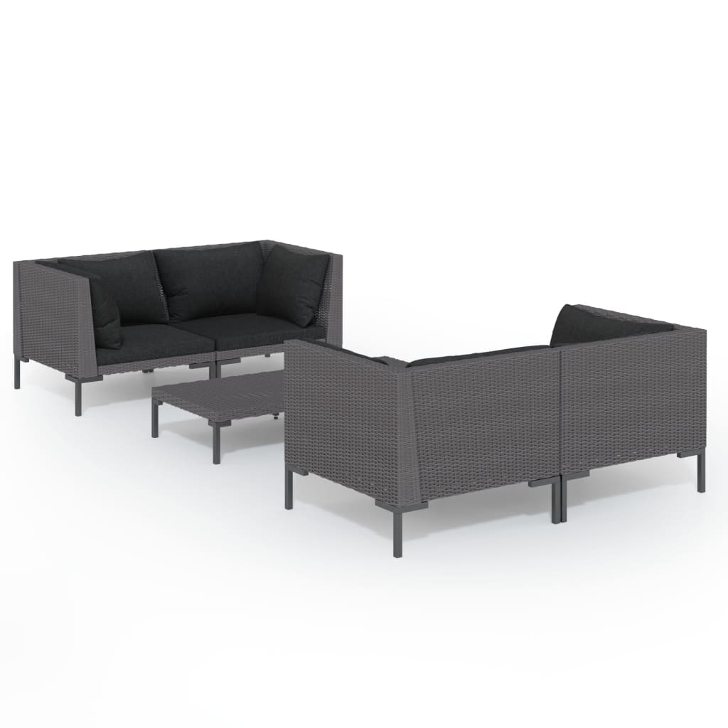 5 Piece Patio Lounge Set with Cushions Poly Rattan Dark Gray