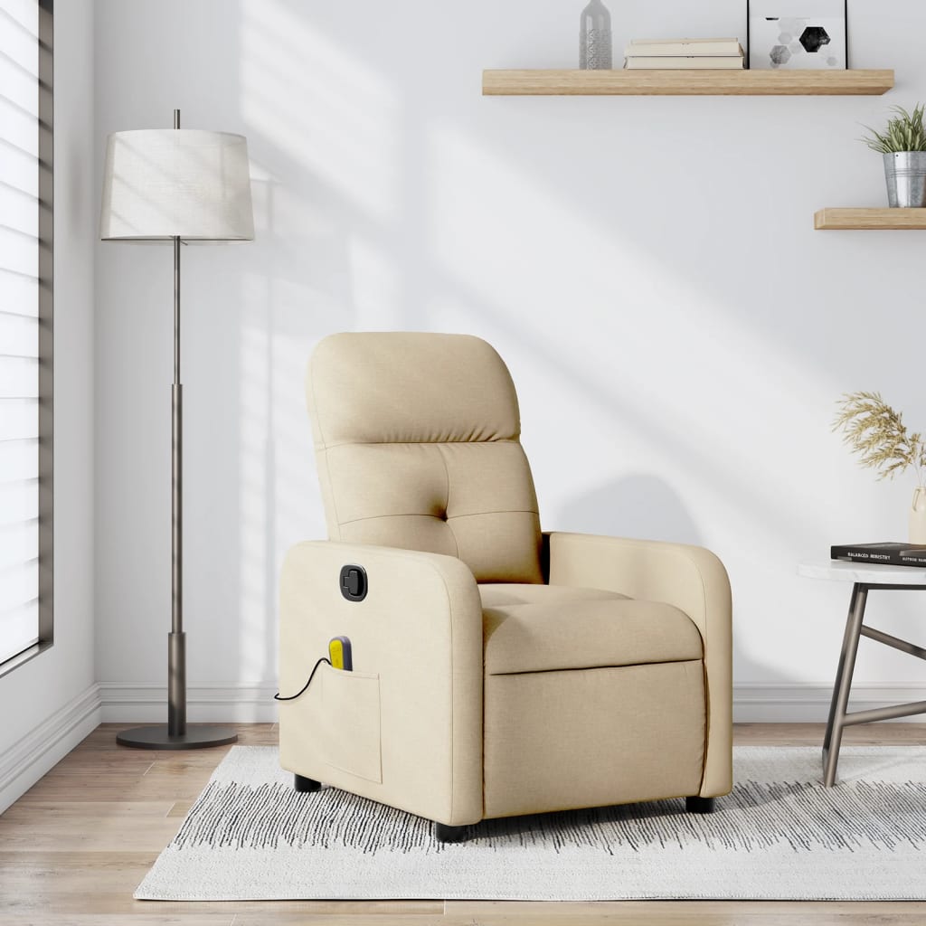 Massage Recliner Chair Cream Fabric