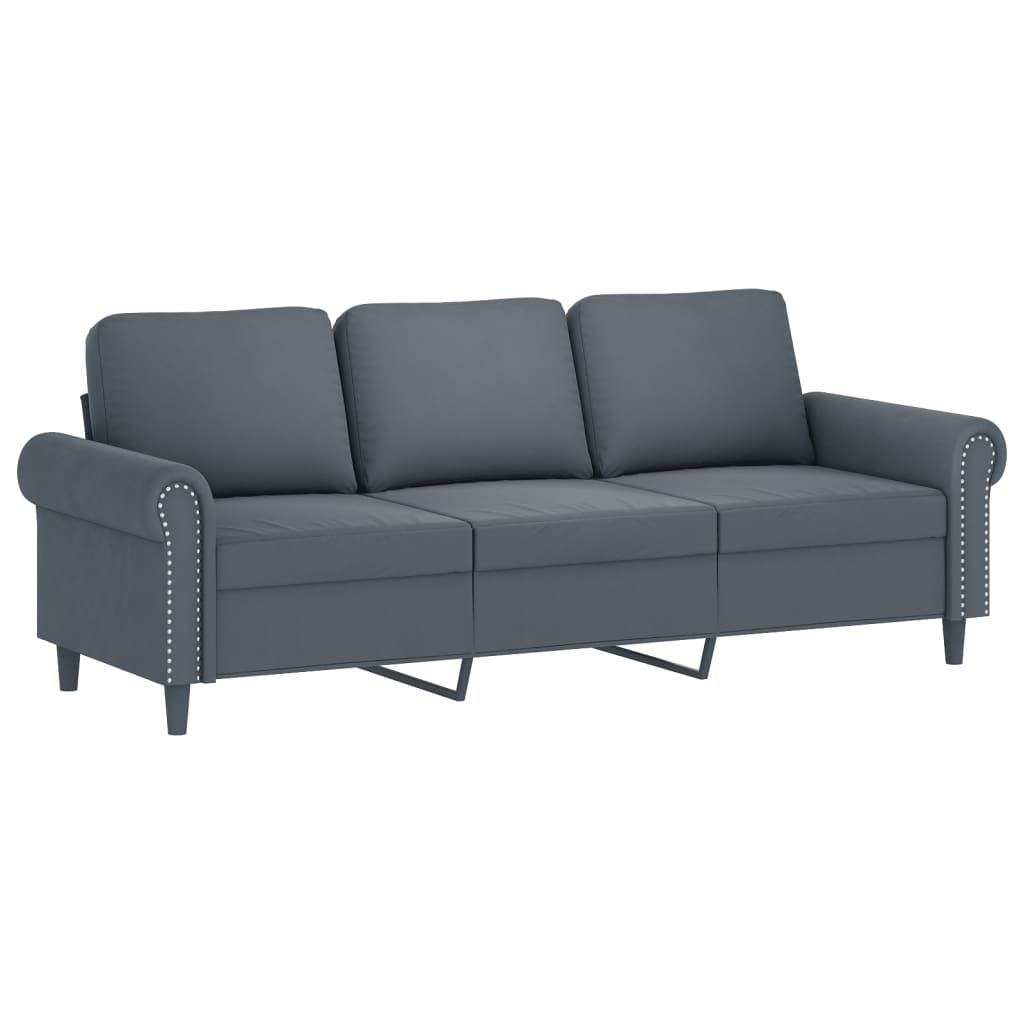 3 Piece Sofa Set with Pillows Dark Gray Velvet