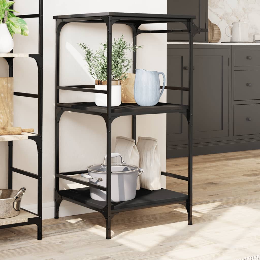 Kitchen Trolley Black 23.8"x19.7"x41.3" Engineered Wood