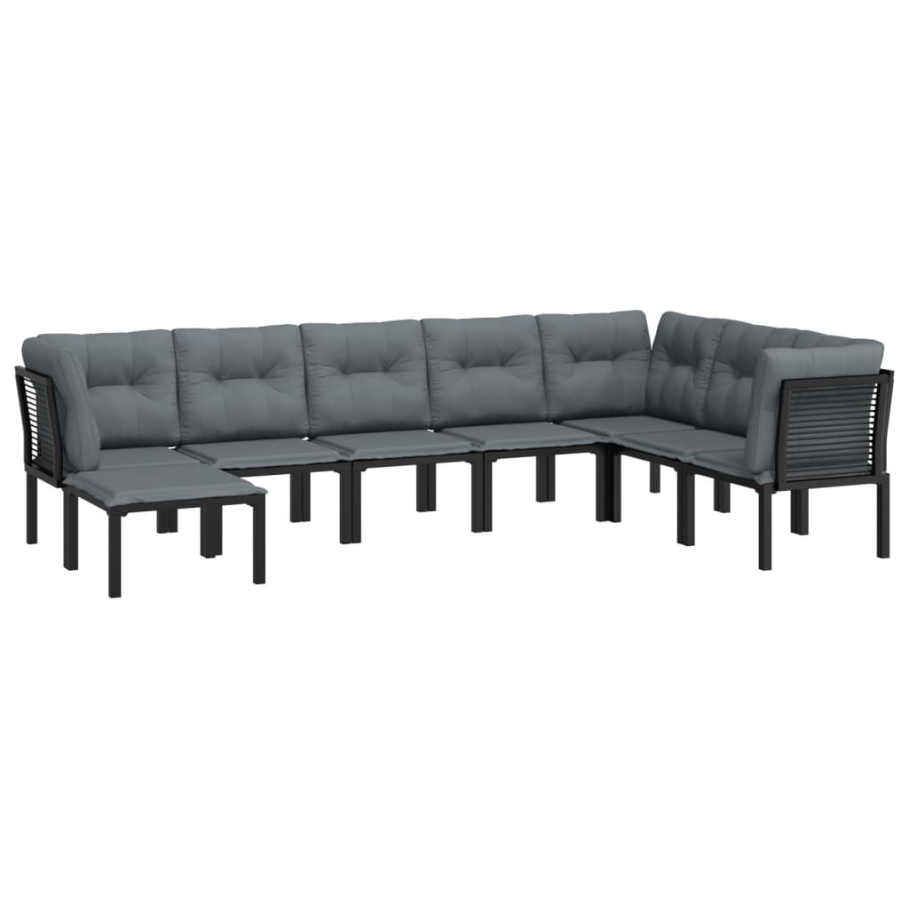 8 Piece Patio Lounge Set Black and Gray Poly Rattan