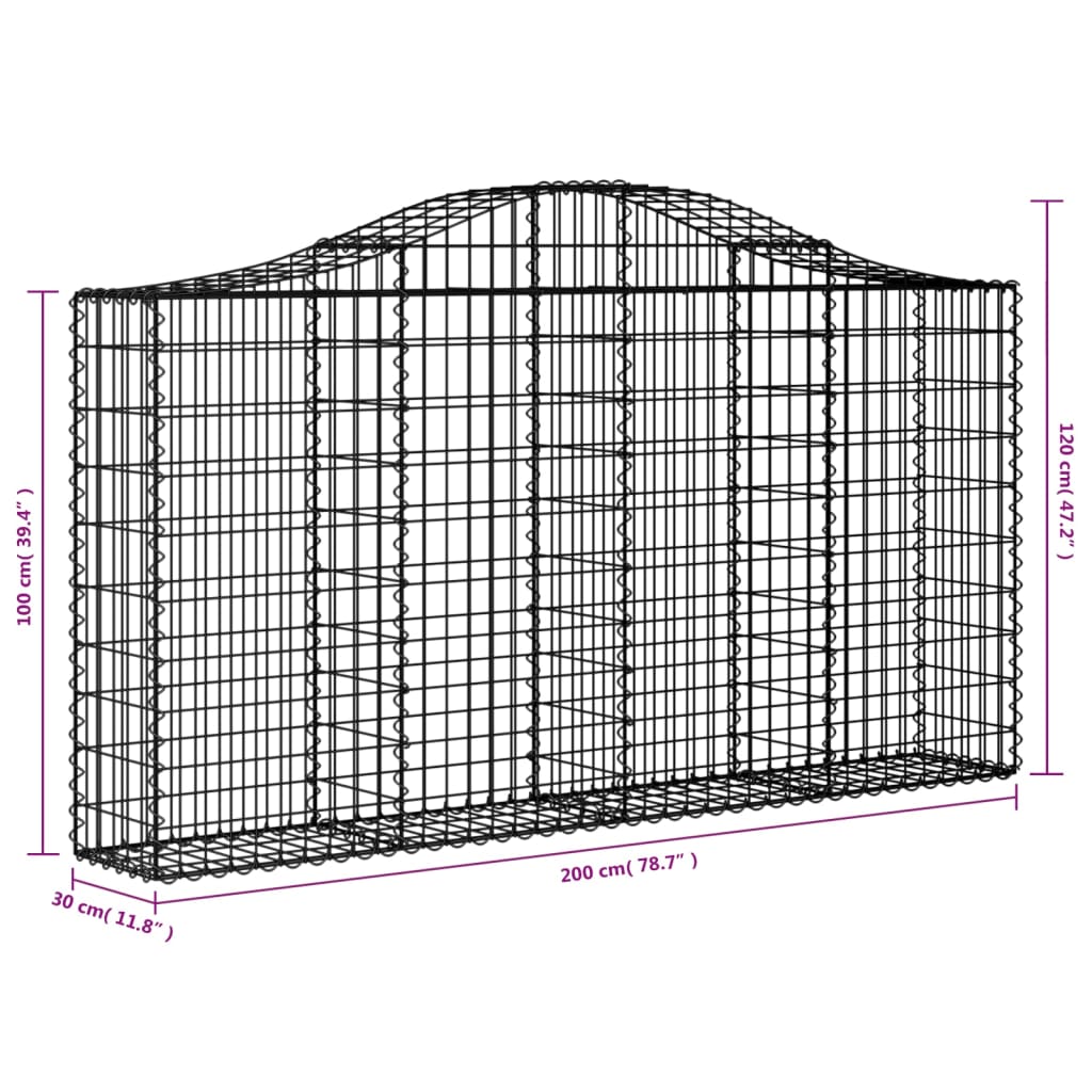 Arched Gabion Baskets 11 pcs 78.7"x11.8"x39.4"/47.2" Galvanized Iron