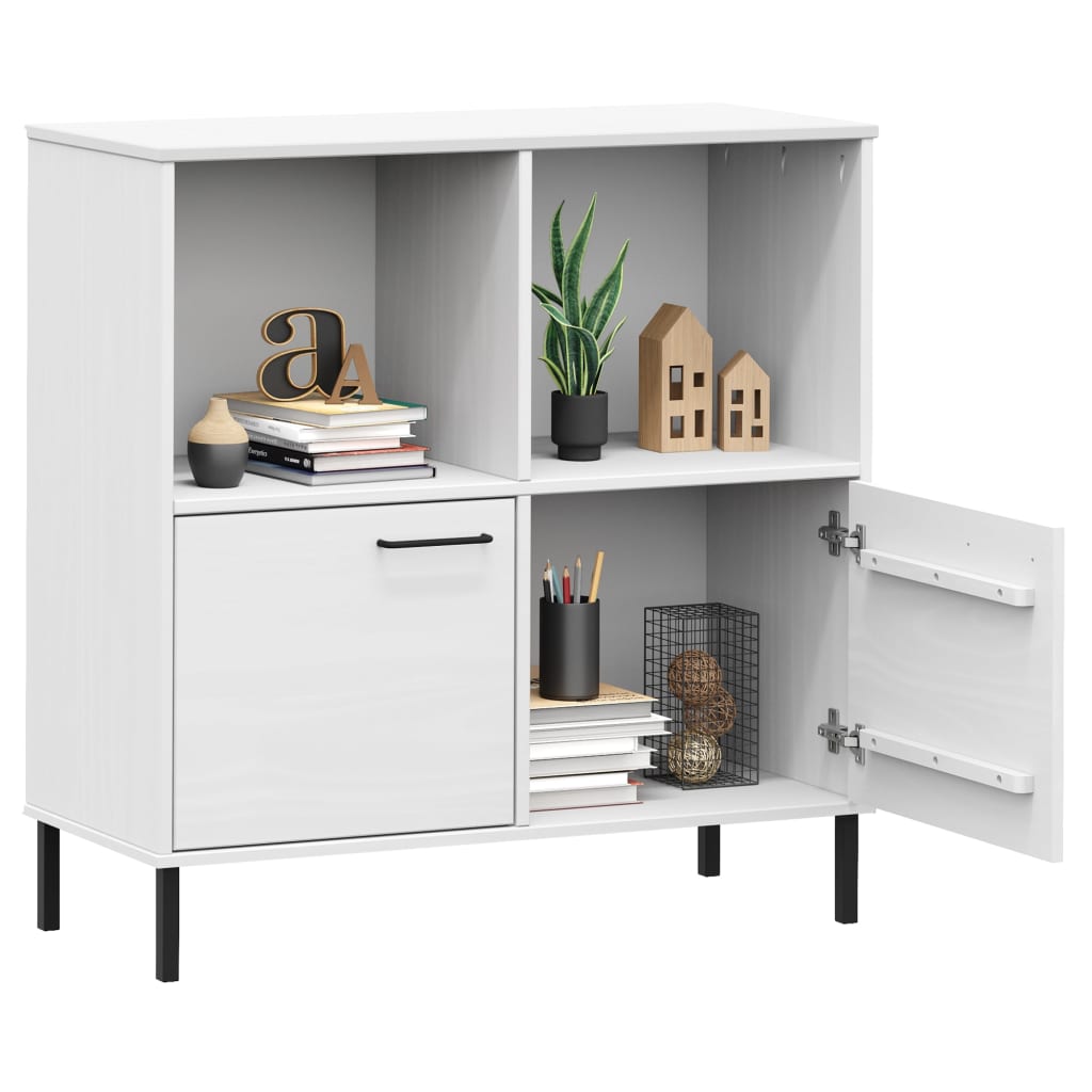 Bookcase with Metal Legs White 35.4"x13.8"x35.6" Solid Wood OSLO