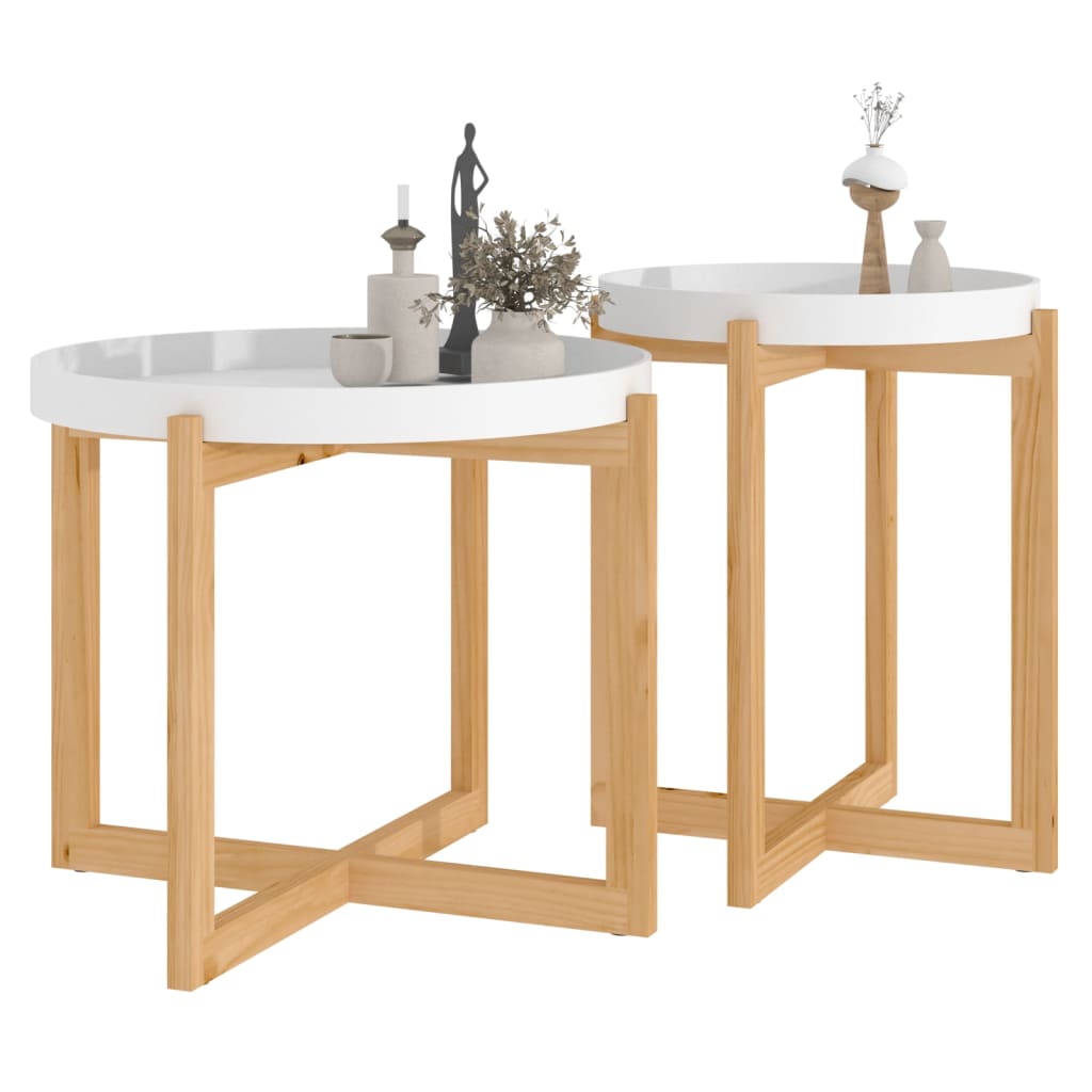 Coffee Tables 2 pcs White Engineered Wood and Solid Wood Pine