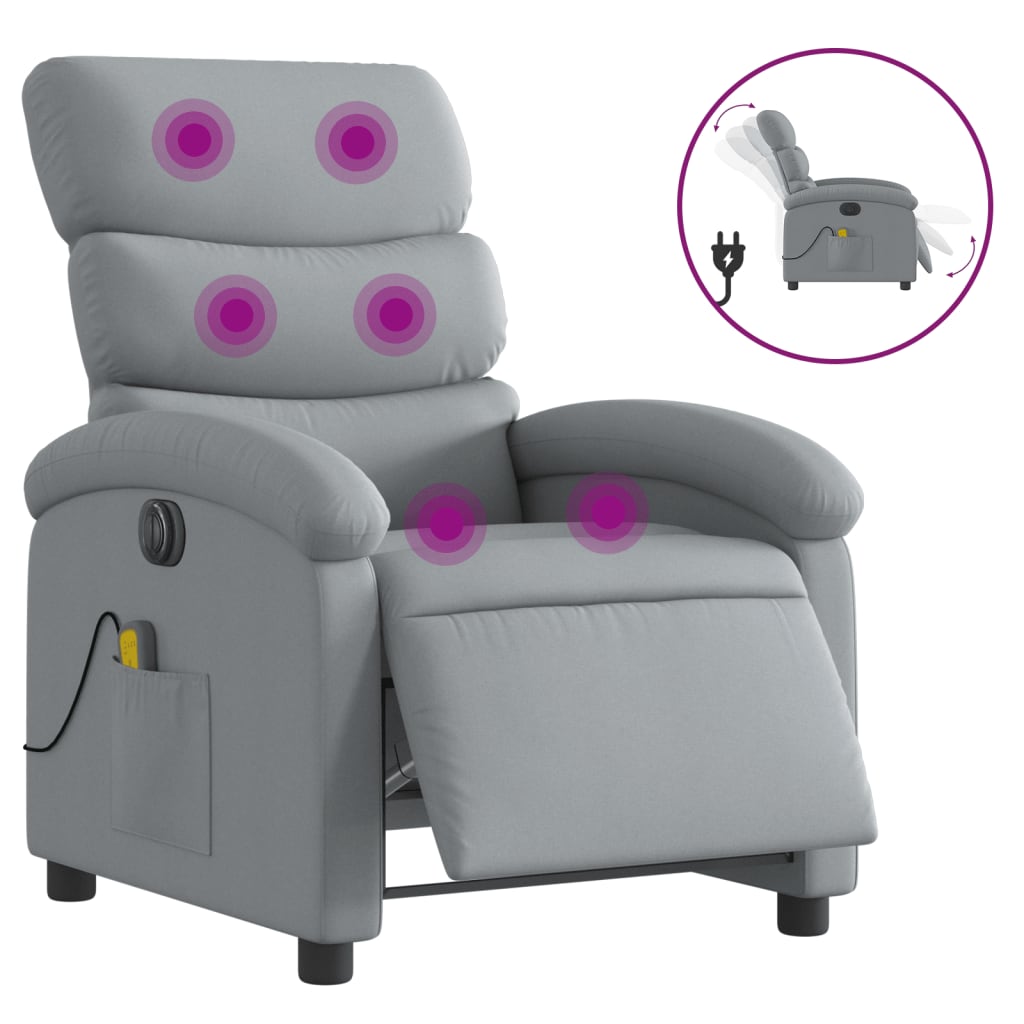 Electric Massage Recliner Chair Light Gray Fabric