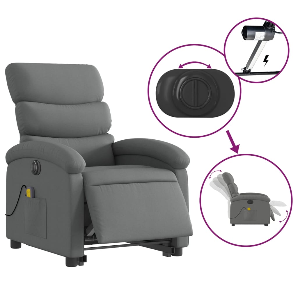 Electric Stand up Massage Recliner Chair Dark Gray Fabric