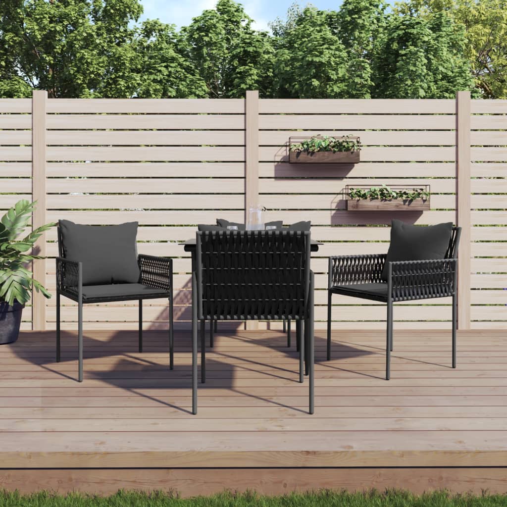 5 Piece Patio Dining Set with Cushions Poly Rattan and Steel