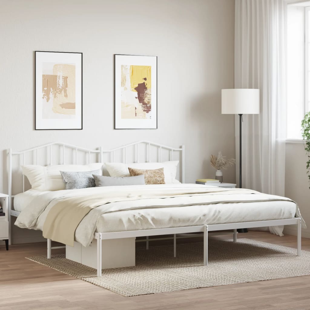 Metal Bed Frame without Mattress with Headboard White 76"x79.9"