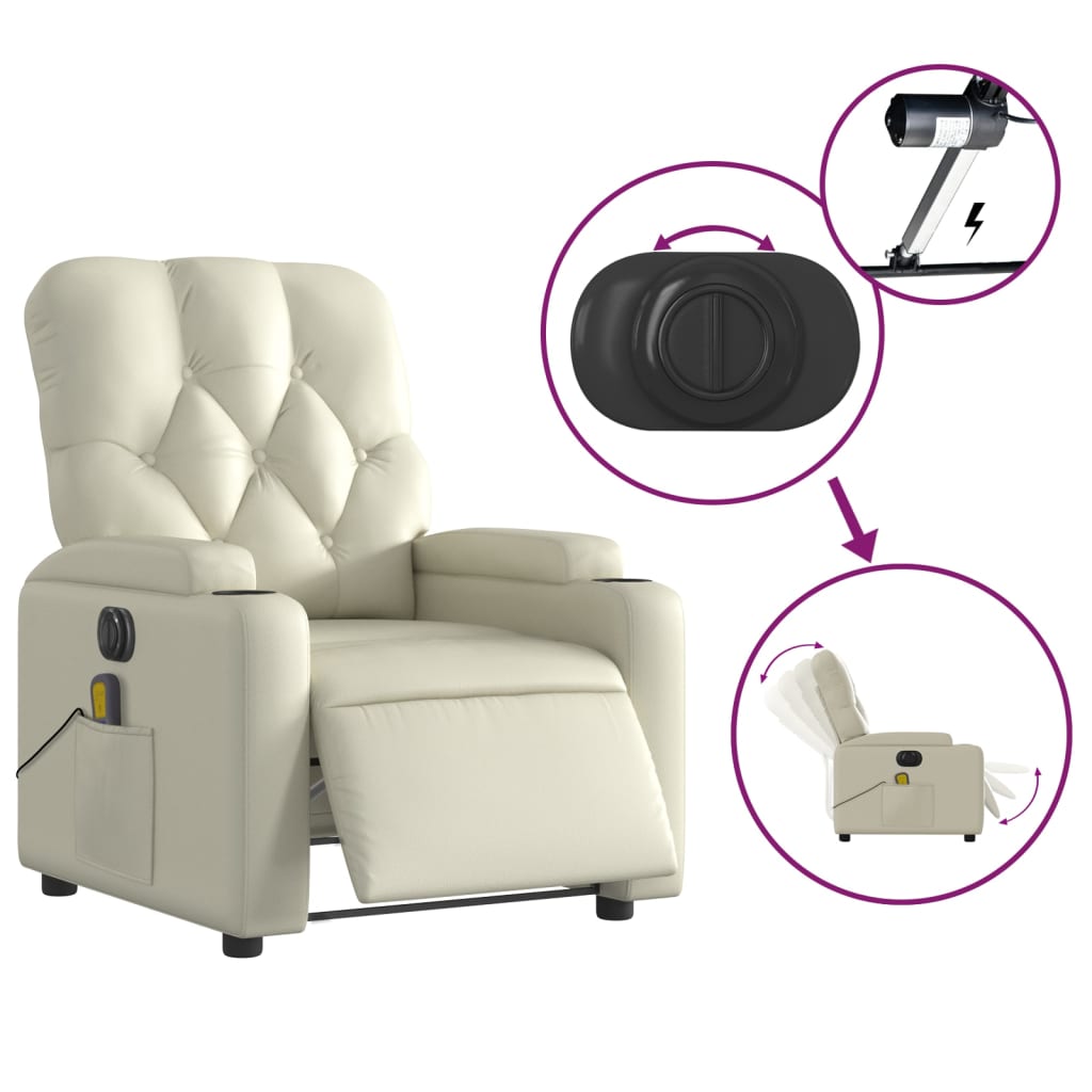 Electric Massage Recliner Chair Cream Faux Leather