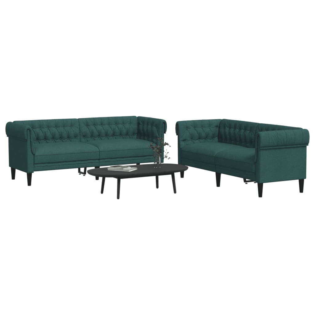 2 Piece Sofa Set Dark Green Fabric