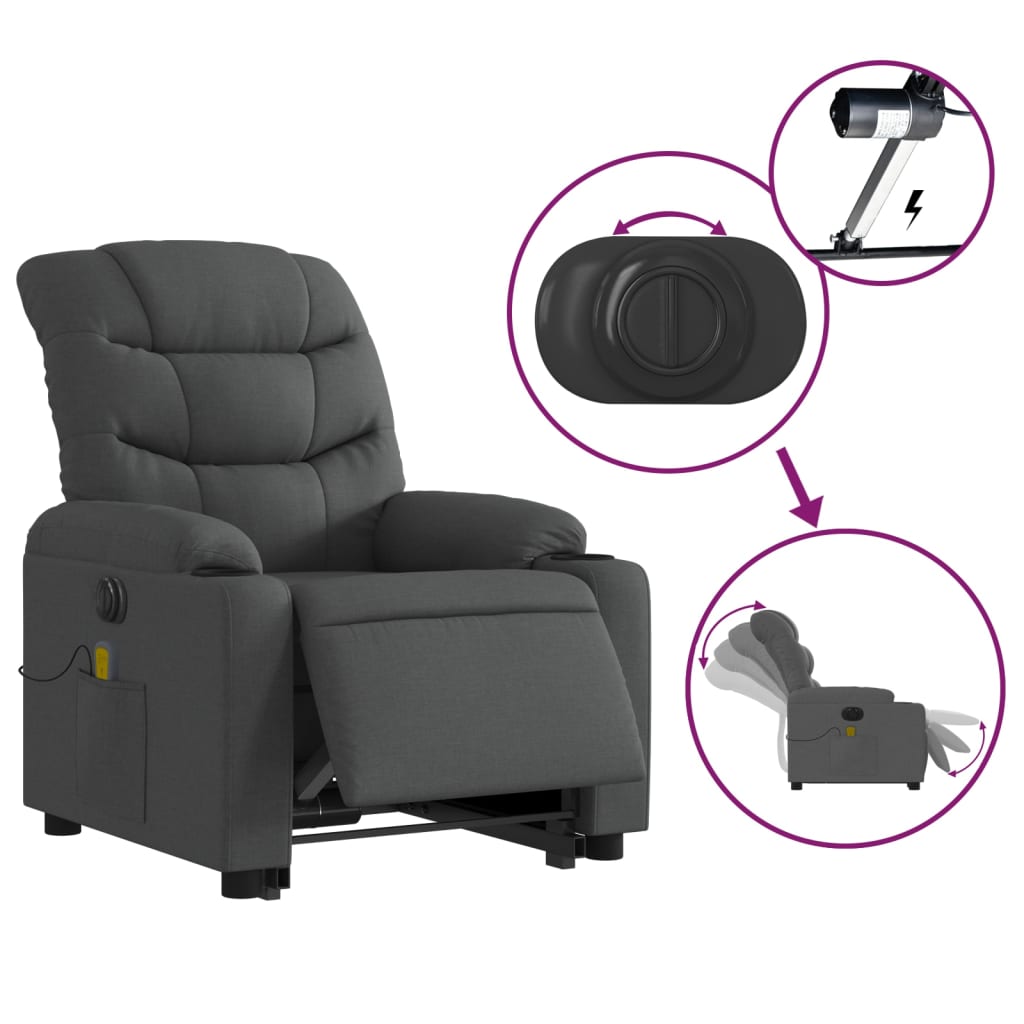 Electric Stand up Massage Recliner Chair Dark Gray Fabric