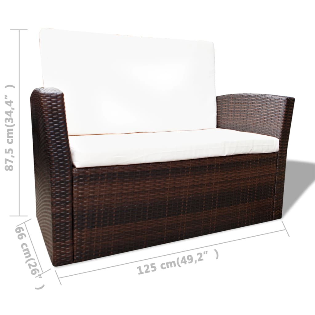 4 Piece Patio lounge set with Cushions Poly Rattan Brown