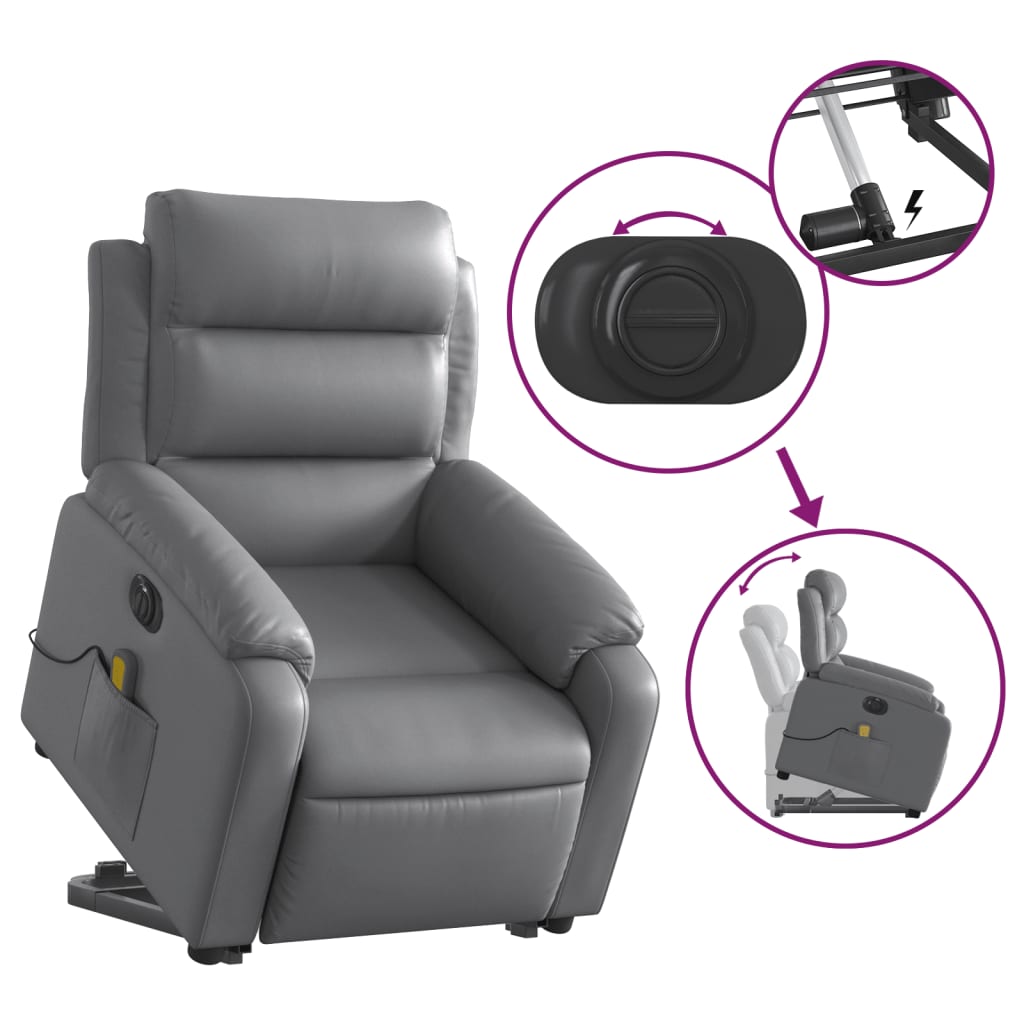 Electric Stand up Massage Recliner Chair Gray Faux Leather