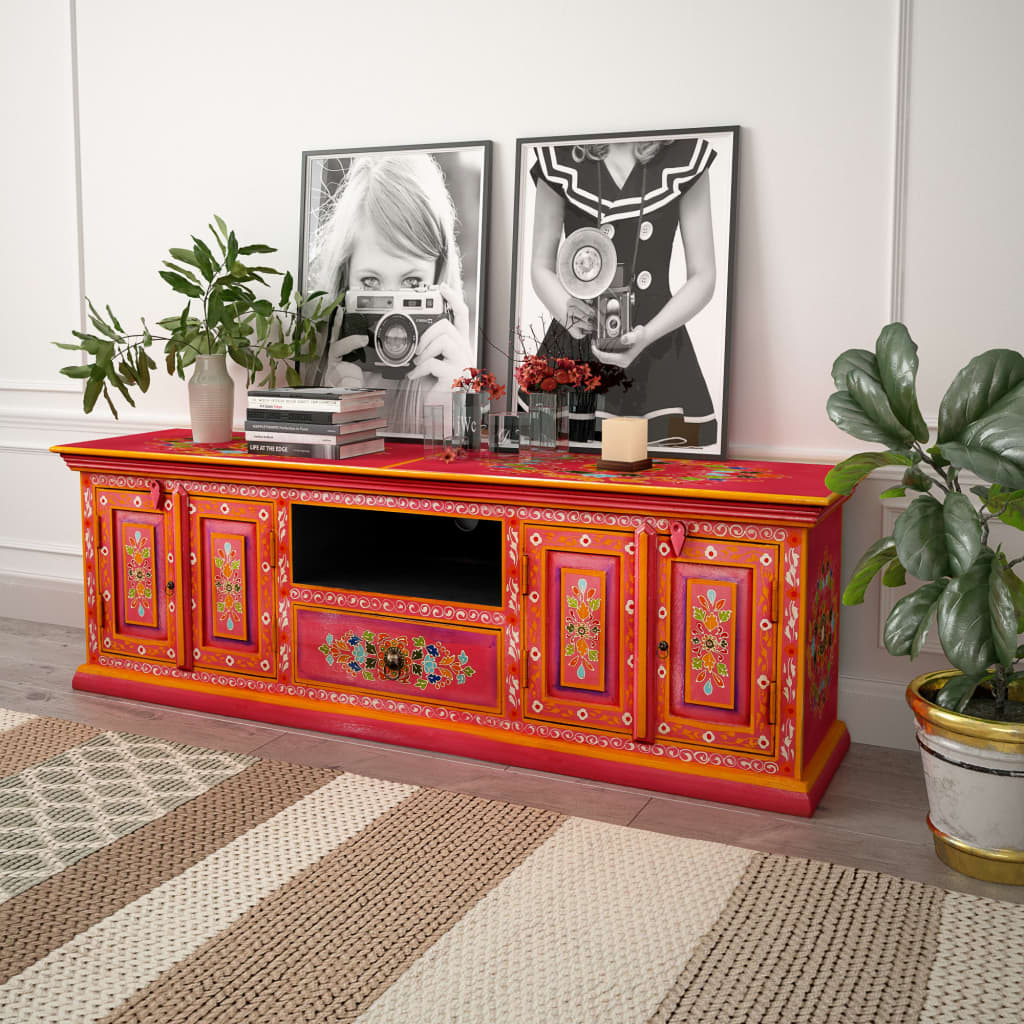 TV Stand Solid Wood Mango Pink Hand Painted