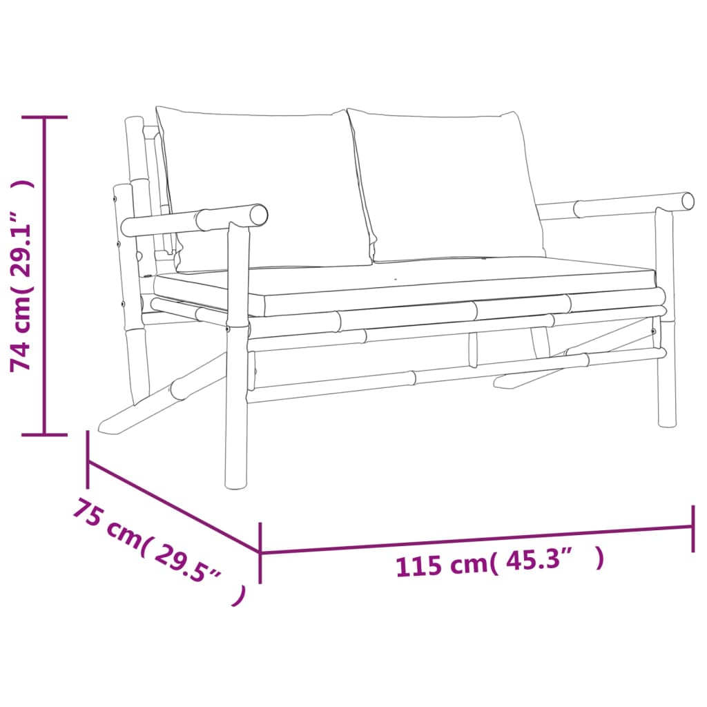 4 Piece Patio Lounge Set with Cream White Cushions Bamboo