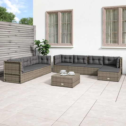 8 Piece Patio Lounge Set with Cushions Gray Poly Rattan