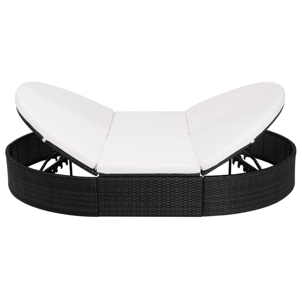 Patio Lounge Bed with Cushion Poly Rattan Black