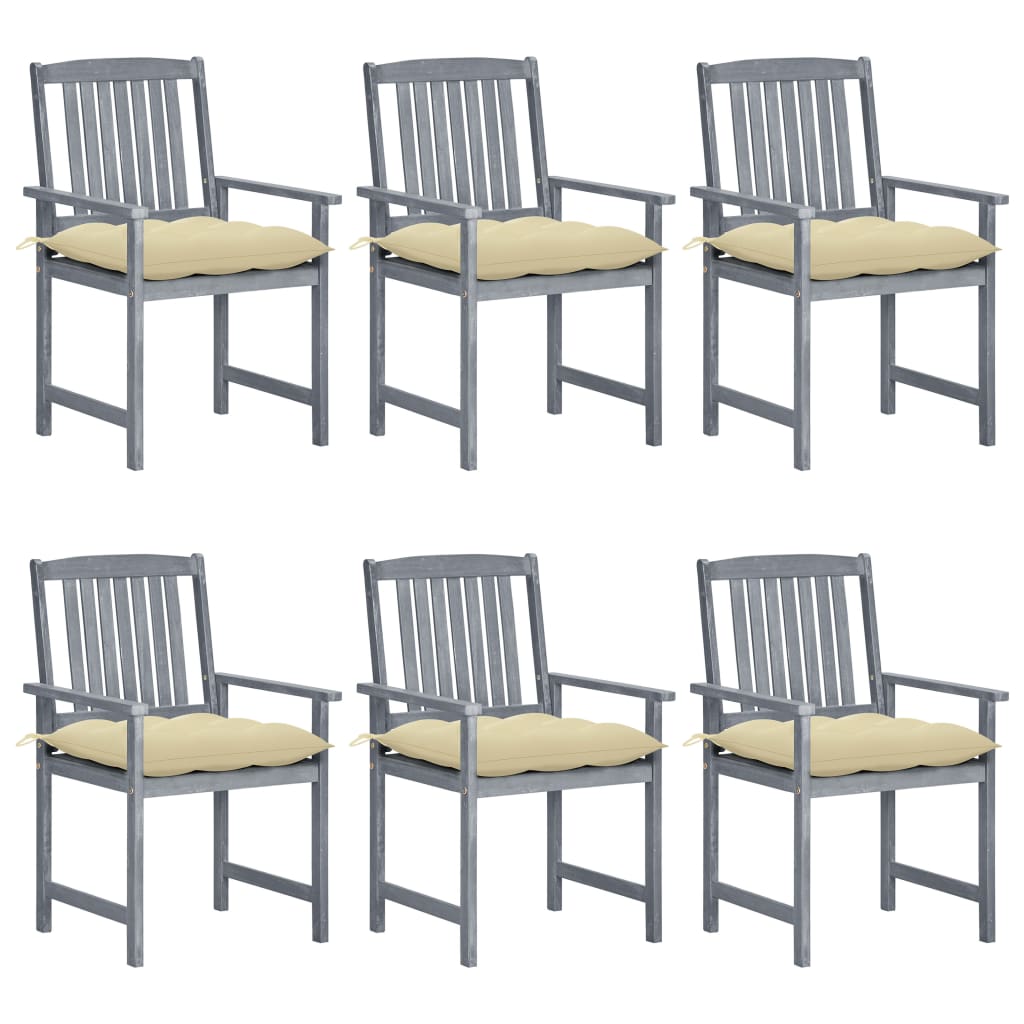 Patio Chairs with Cushions 6 pcs Solid Acacia Wood Gray