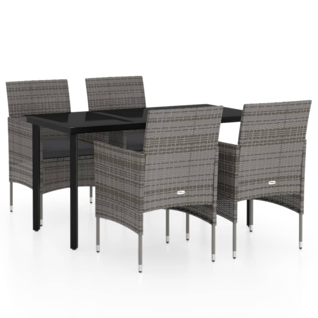 5 Piece Patio Dining Set with Cushions Gray and Black