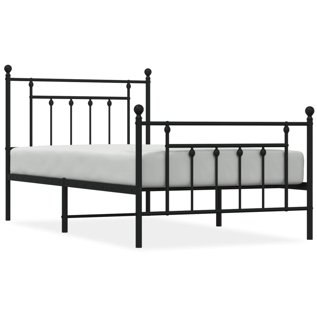 Metal Bed Frame without Mattress with Footboard Black 39.4"x74.8"