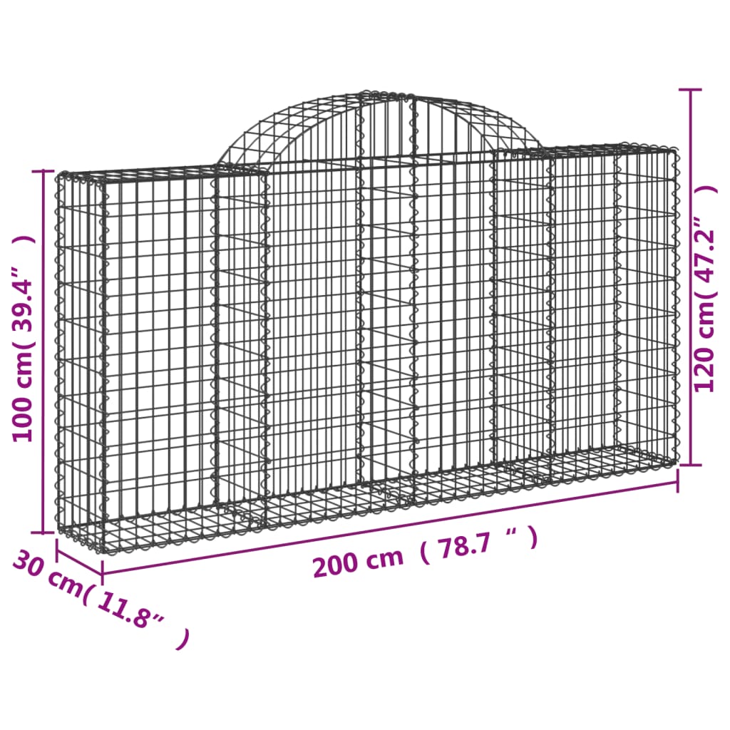 Arched Gabion Baskets 2 pcs 78.7"x11.8"x39.4"/47.2" Galvanized Iron