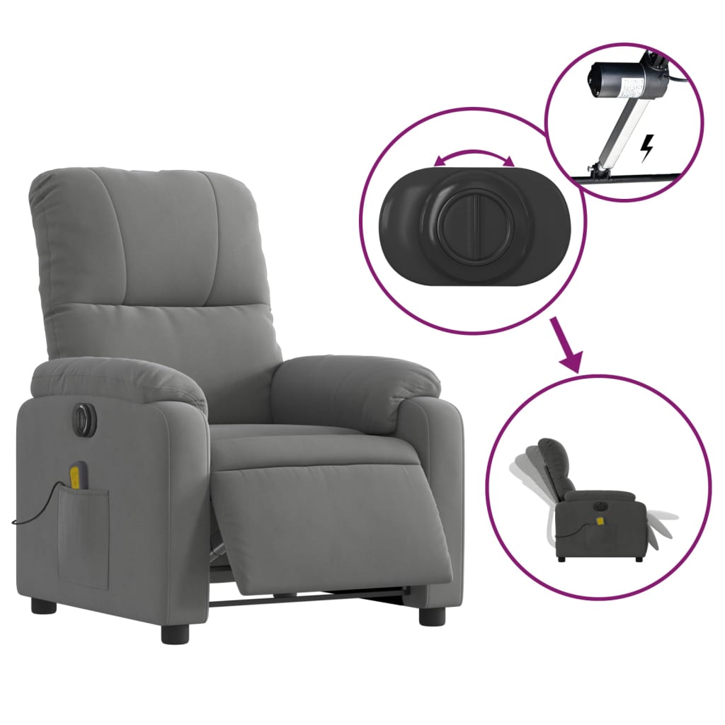 Electric Massage Recliner Chair Dark Gray Microfiber Fabric