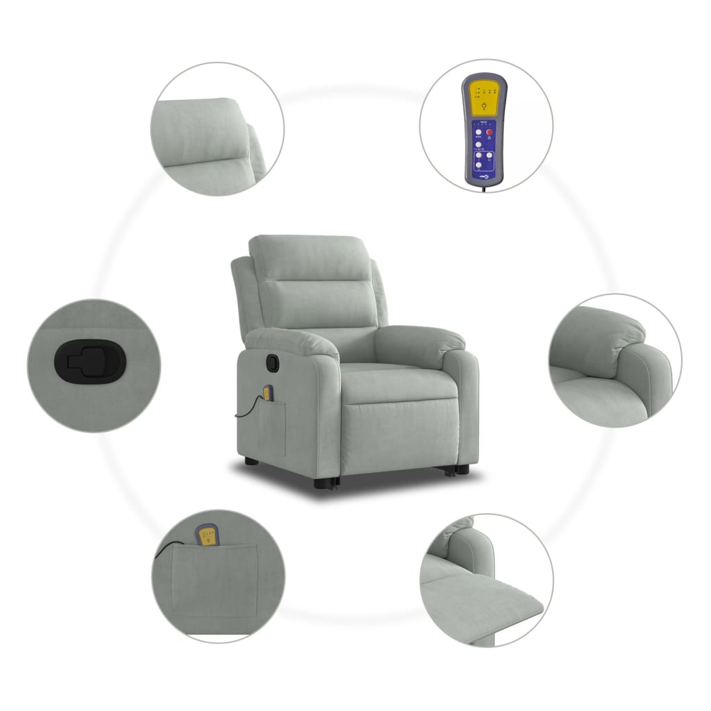 Stand up Massage Recliner Chair Light Gray Velvet