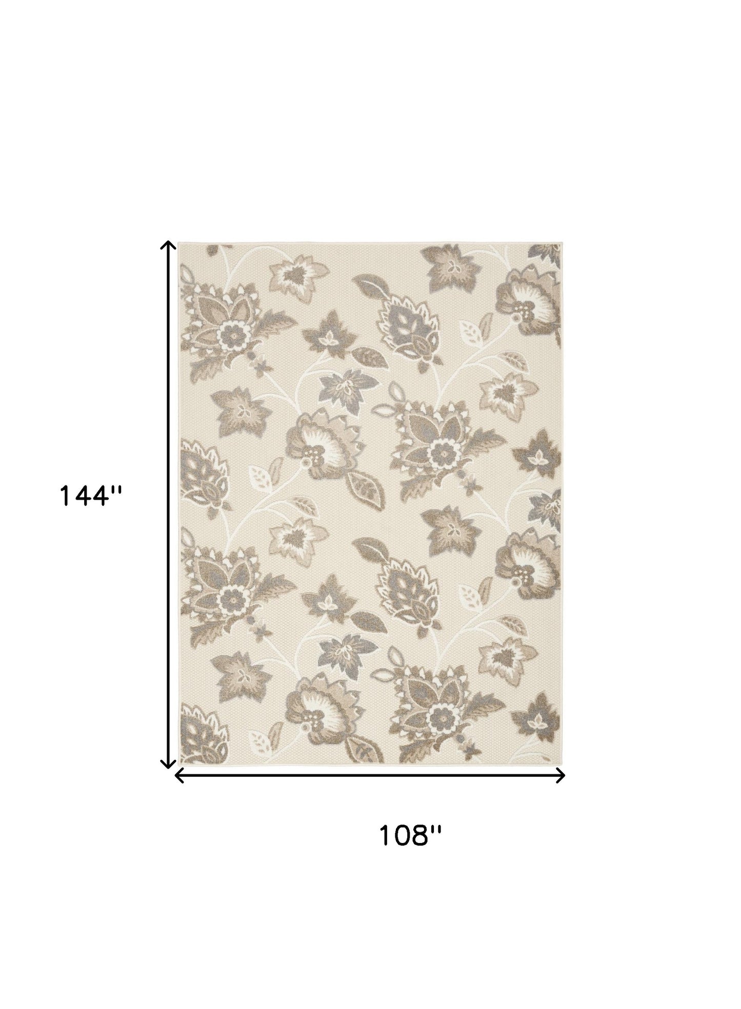 9' X 12' Beige Floral Stain Resistant Non Skid Area Rug