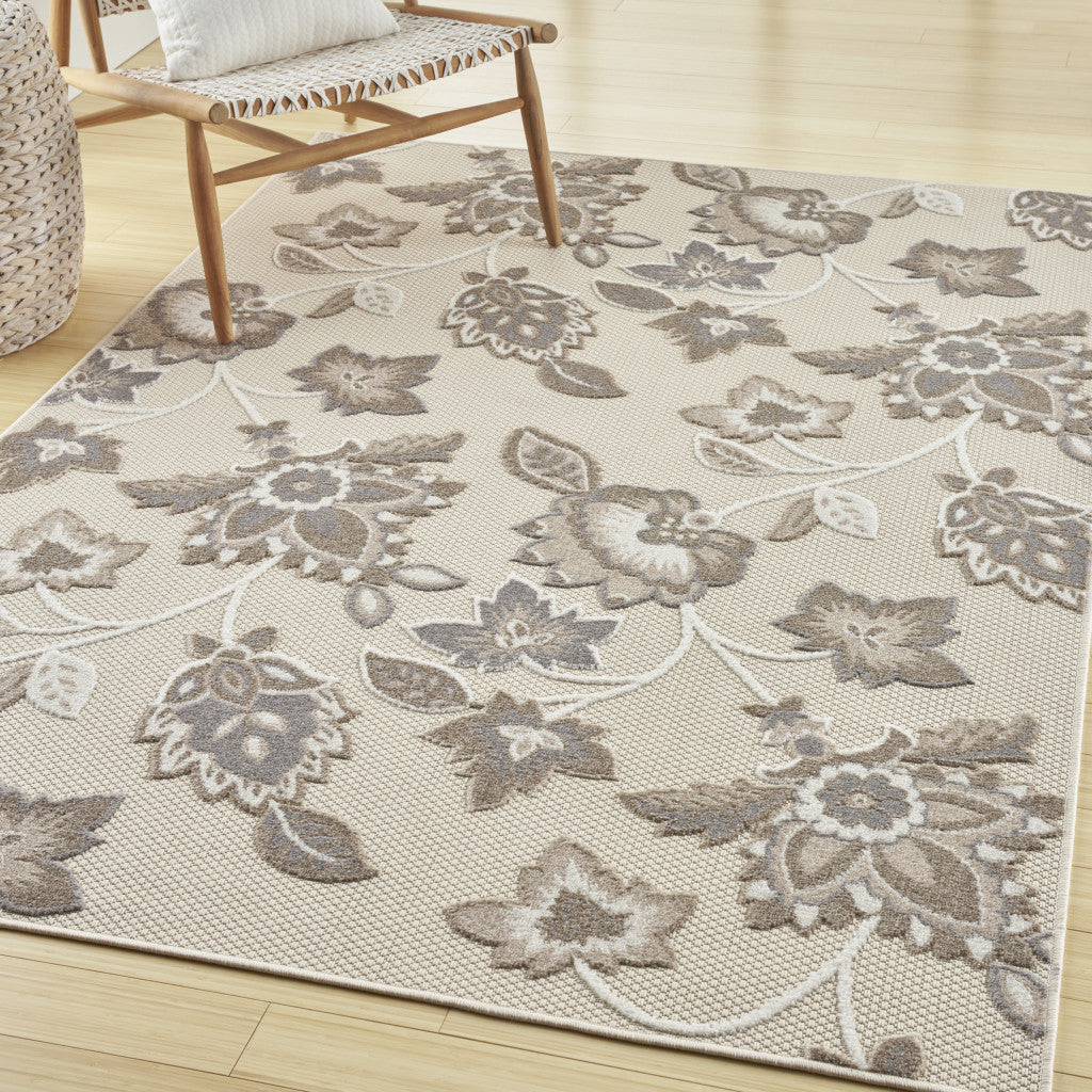 9' X 12' Beige Floral Stain Resistant Non Skid Area Rug