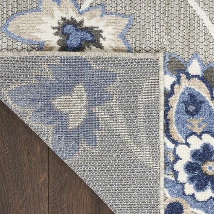 9' X 12' Blue And Grey Floral Stain Resistant Non Skid Area Rug