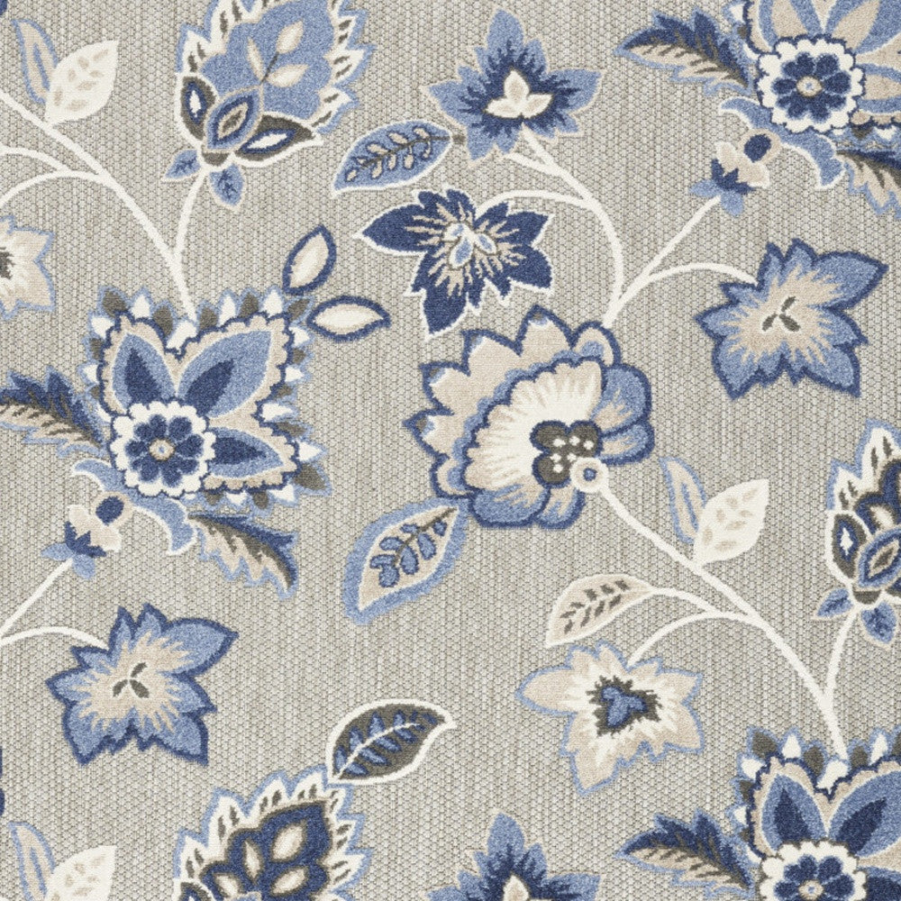 9' X 12' Blue And Grey Floral Stain Resistant Non Skid Area Rug