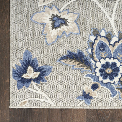 9' X 12' Blue And Grey Floral Stain Resistant Non Skid Area Rug