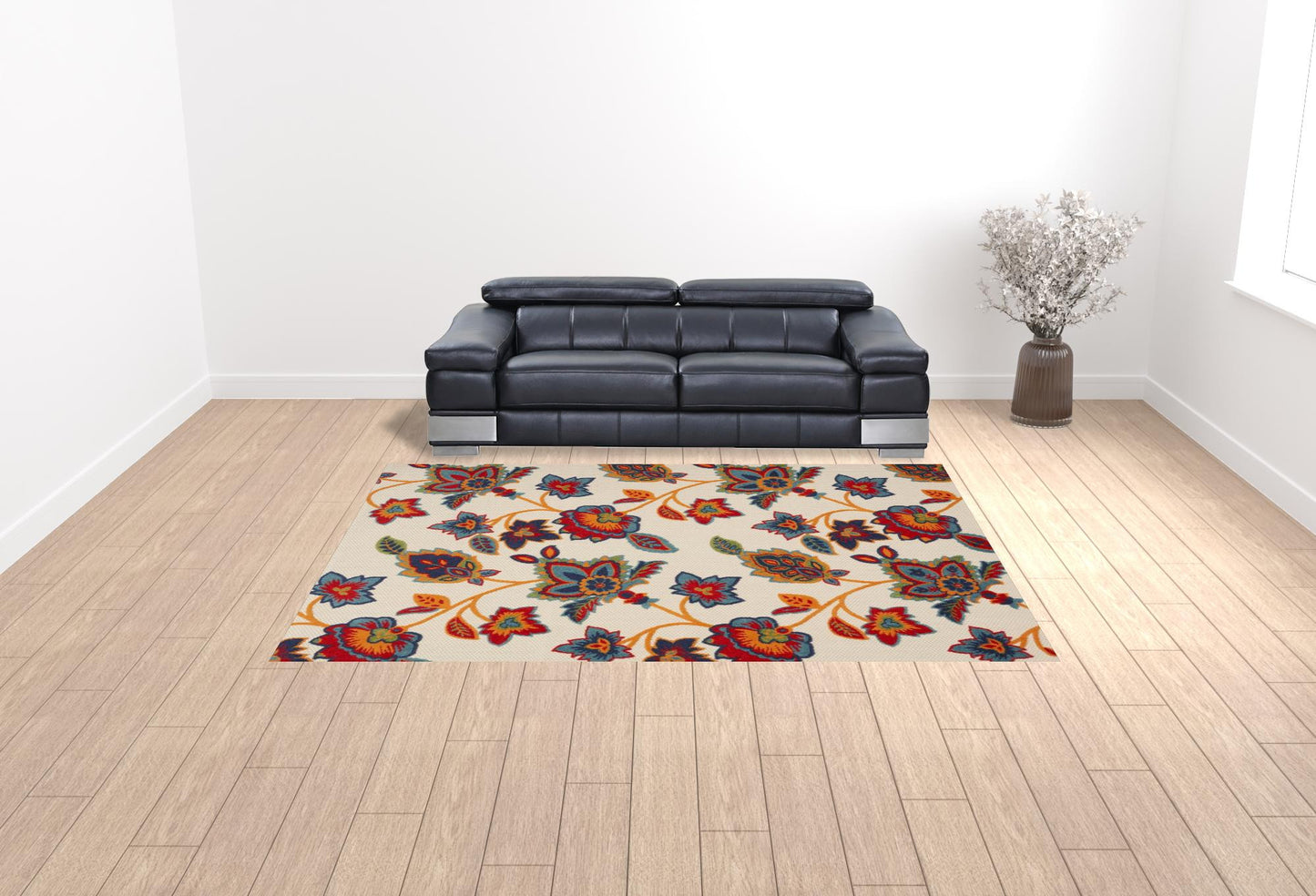 9' X 12' Multicolor Floral Stain Resistant Non Skid Area Rug