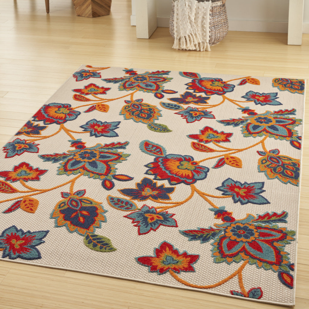 9' X 12' Multicolor Floral Stain Resistant Non Skid Area Rug