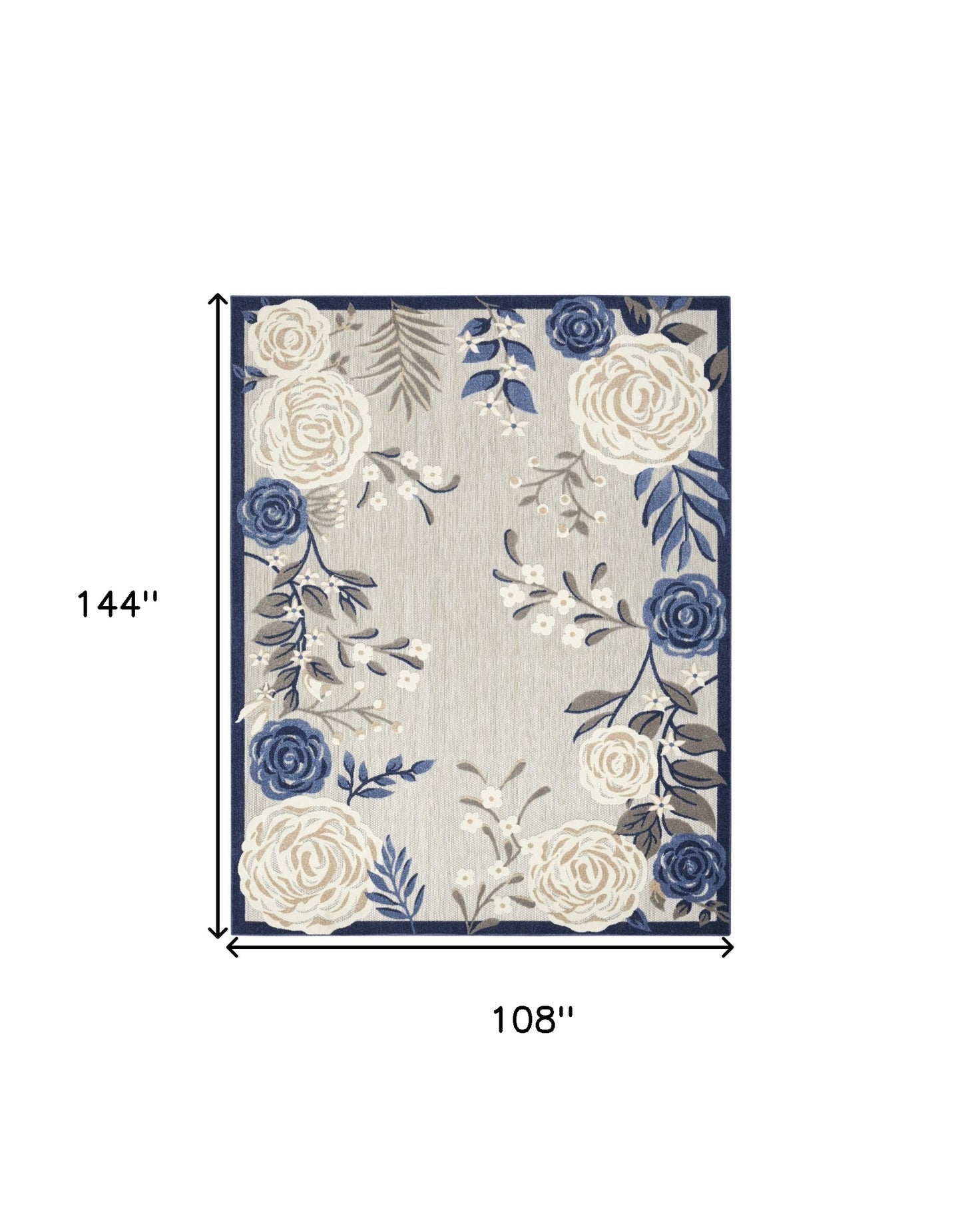 9' X 12' Blue And Grey Floral Stain Resistant Non Skid Area Rug