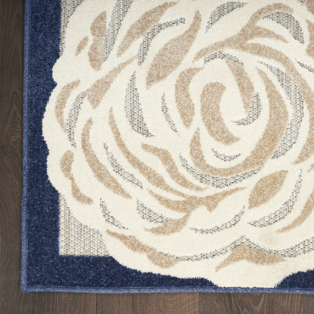 9' X 12' Blue And Grey Floral Stain Resistant Non Skid Area Rug