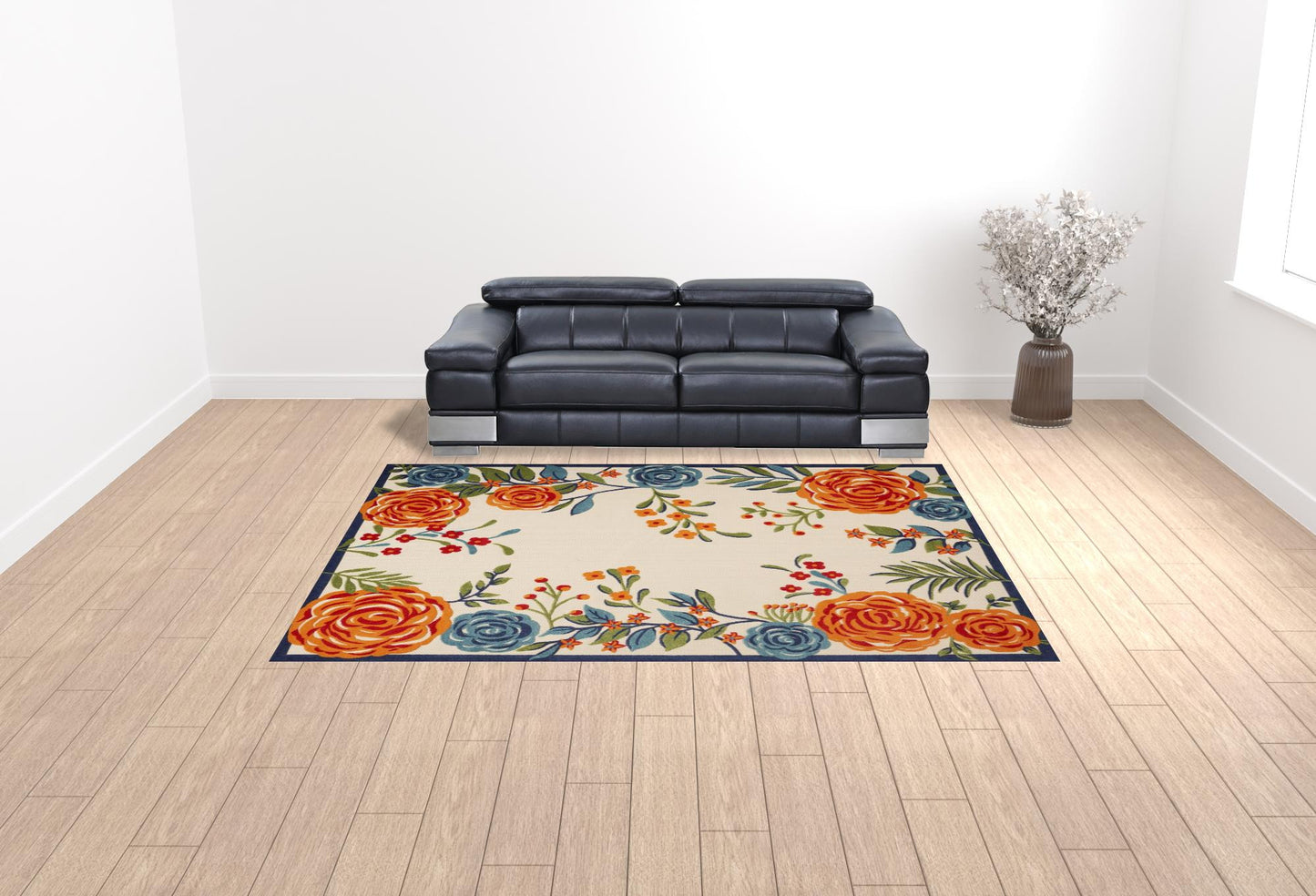 9' X 12' Multicolor Floral Stain Resistant Non Skid Area Rug