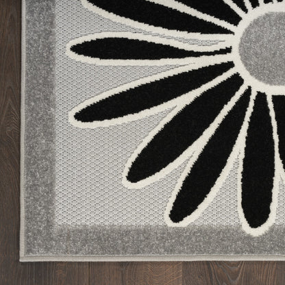 9' X 12' Black And White Floral Stain Resistant Non Skid Area Rug