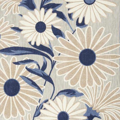 9' X 12' Blue And Grey Floral Stain Resistant Non Skid Area Rug