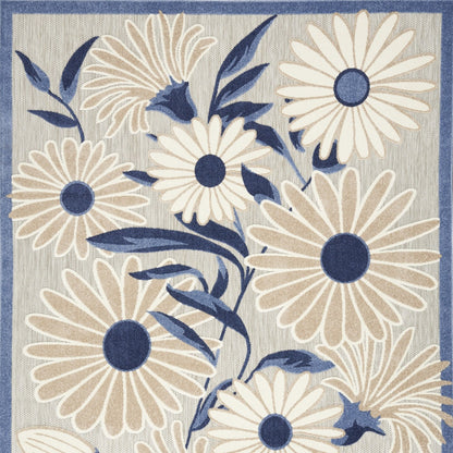 9' X 12' Blue And Grey Floral Stain Resistant Non Skid Area Rug