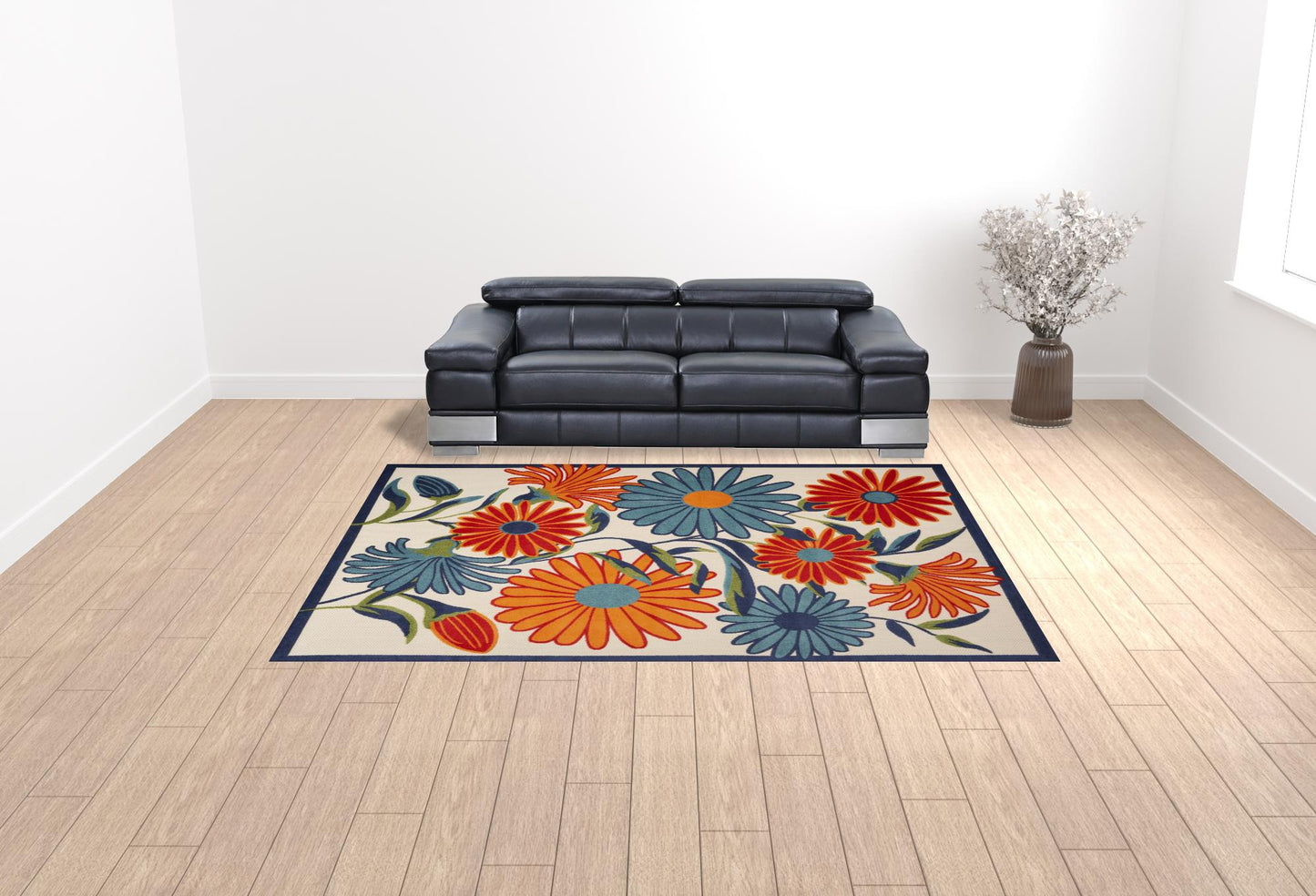 9' X 12' Multicolor Floral Stain Resistant Non Skid Area Rug