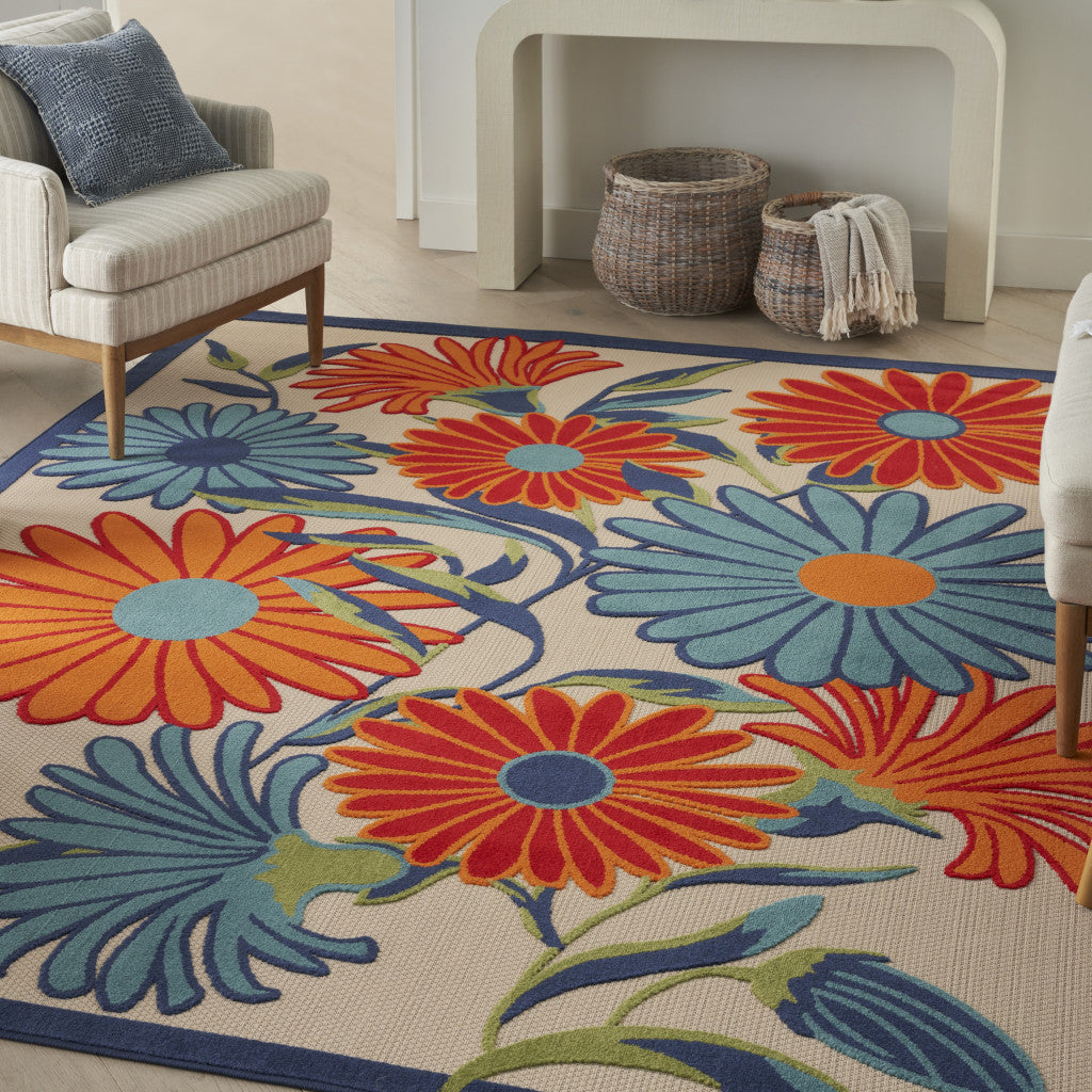 9' X 12' Multicolor Floral Stain Resistant Non Skid Area Rug