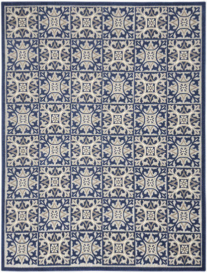 9' X 12' Blue Fleur De Lis Stain Resistant Non Skid Area Rug